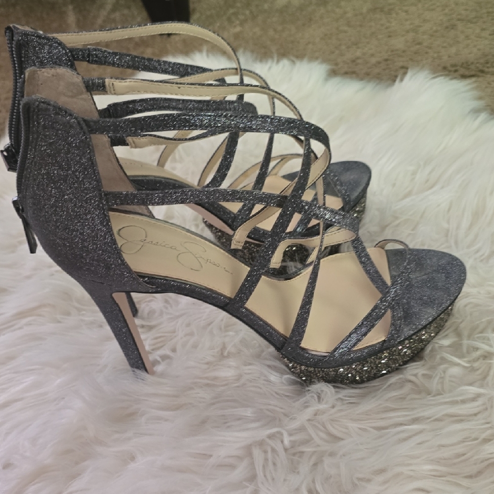 Jessica Simpson Black Stiletto Heels with Strappy Design